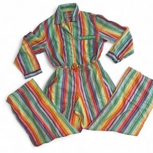 Vintage Victoria's Secret Pajama Set S Rainbow Stripe Good Cotton 2pc Loungewear